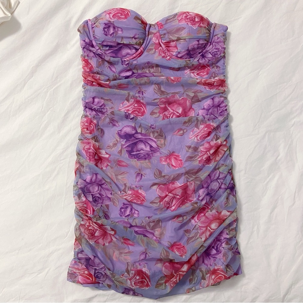 Floral Purple and Pink Mini Dress - Picture 3 of 5